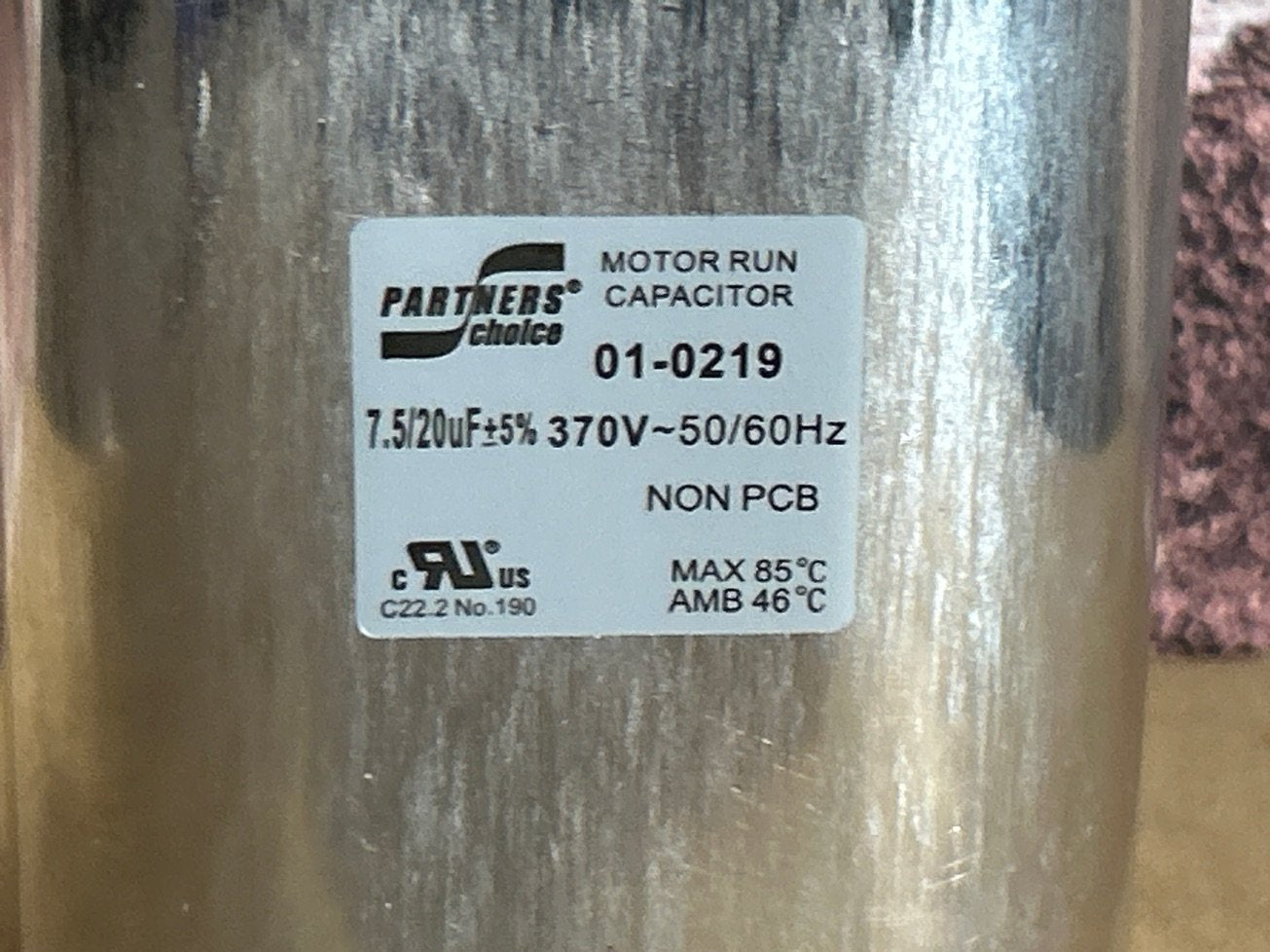 370 Vac, 20+7.5MFD 50/60 Hz, Oval Capacitor