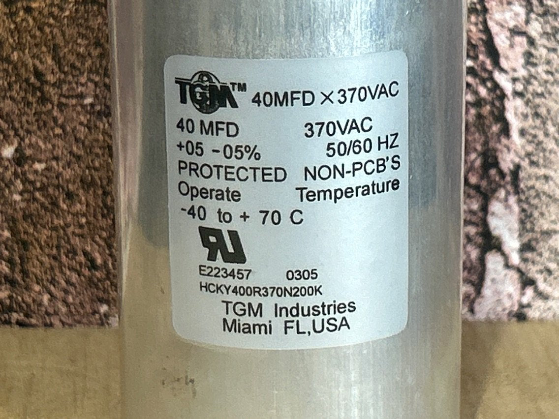 370 Vac, 40MFD 50/60 Hz, Round Capacitor