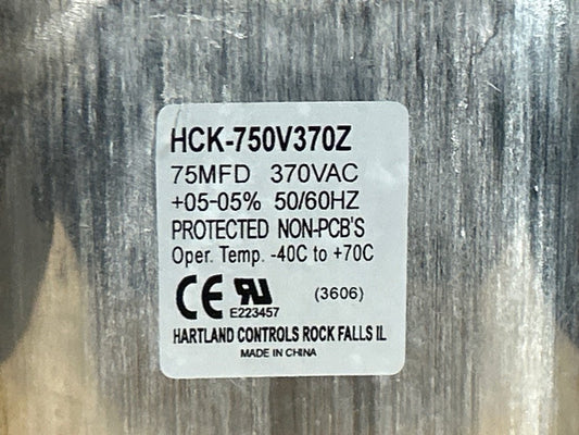 370 Vac, 75MFD 50/60 Hz, Oval Capacitor