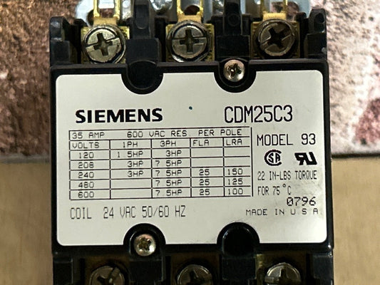 24 V, 50/60 Hz, 25 Amps 3 Pole Contactor