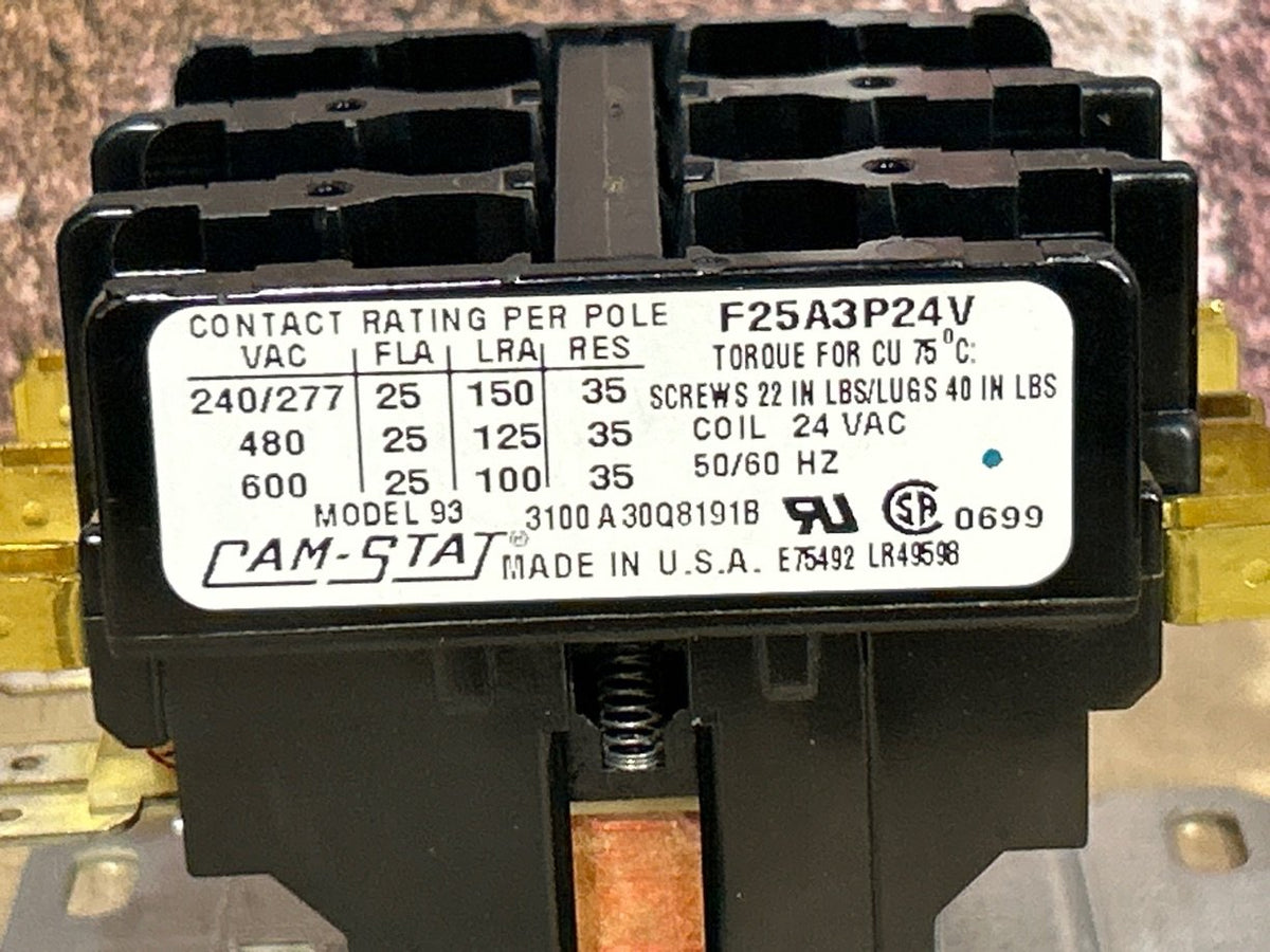24 V, 50/60 Hz, 25 Amps 3 Pole Contactor