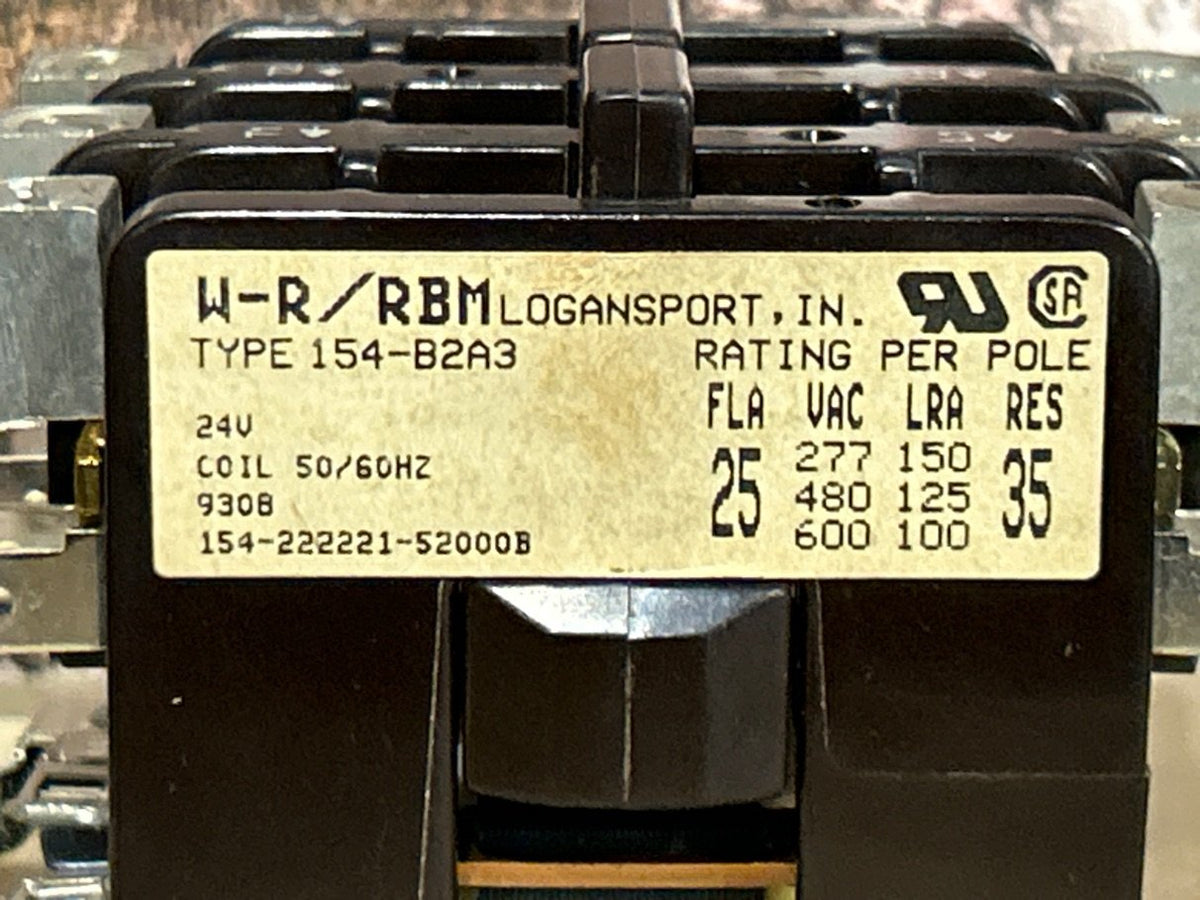 24 V, 50/60 Hz, 25 Amps 3 Pole Contactor