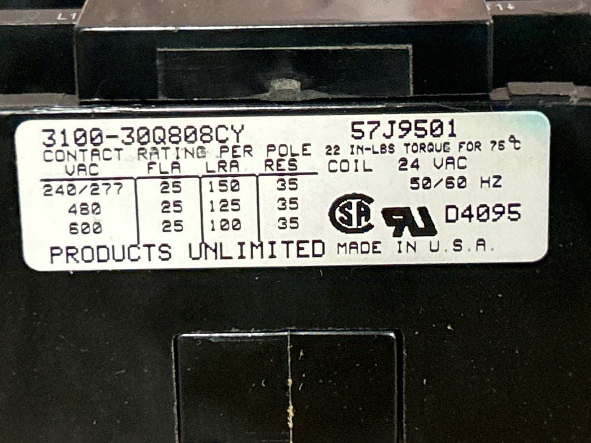 24 V, 50/60 Hz, 25 Amps 3 Pole Contactor
