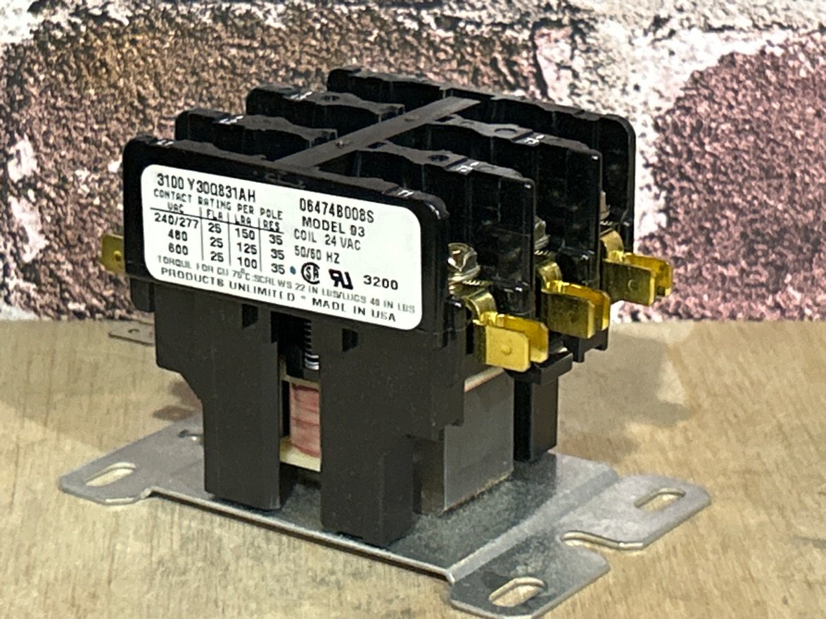 24 V, 50/60 Hz, 25 Amps 3 Pole Contactor