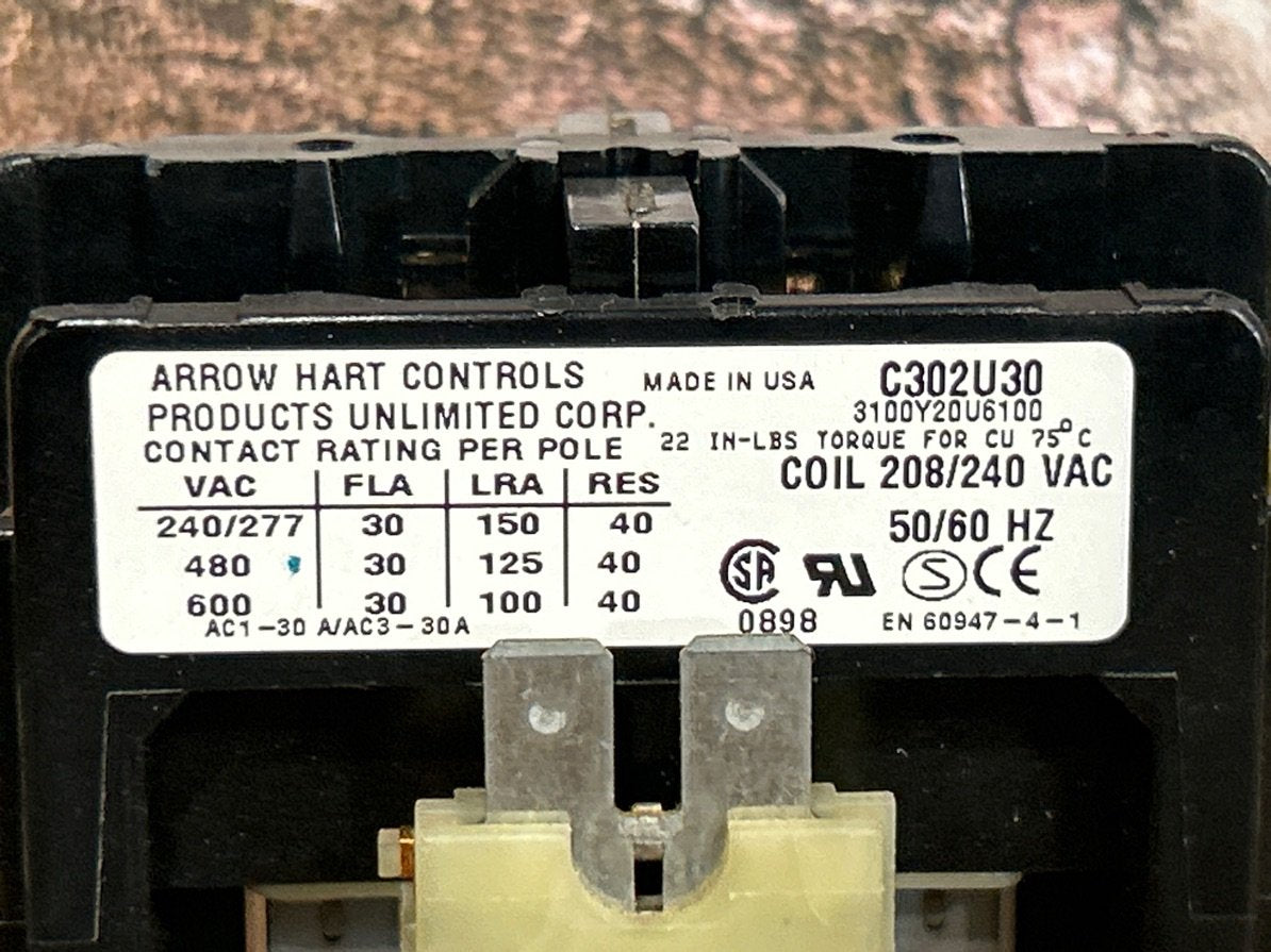 208/240 V, 50/60 Hz, 30 Amps 2 Pole Contactor