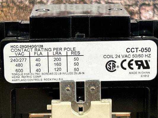 24 V, 50/60 Hz, 40 Amps 2 Pole Contactor
