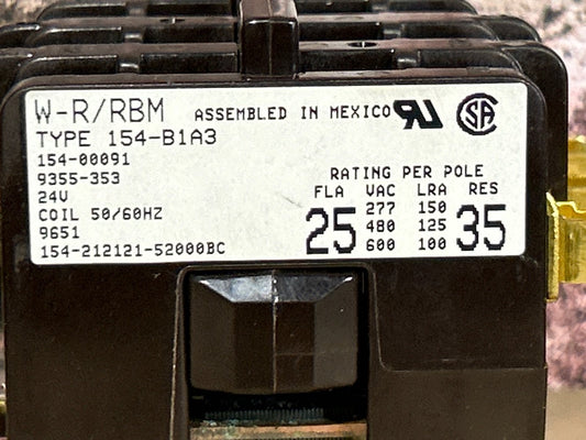 24 V, 50/60 Hz, 25 Amps 3 Pole Contactor