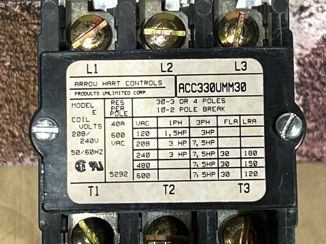 208/240 V, 50/60 Hz, 30 Amps 3 Pole Contactor
