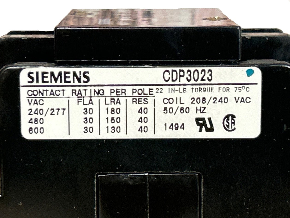 208/240 V, 50/60 Hz, 30 Amps 3 Pole Contactor