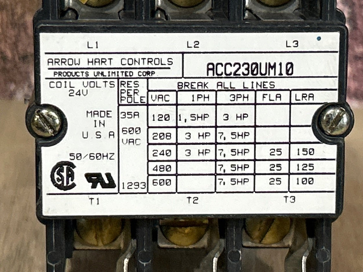 24 V, 50/60 Hz, 25 Amps 3 Pole Contactor