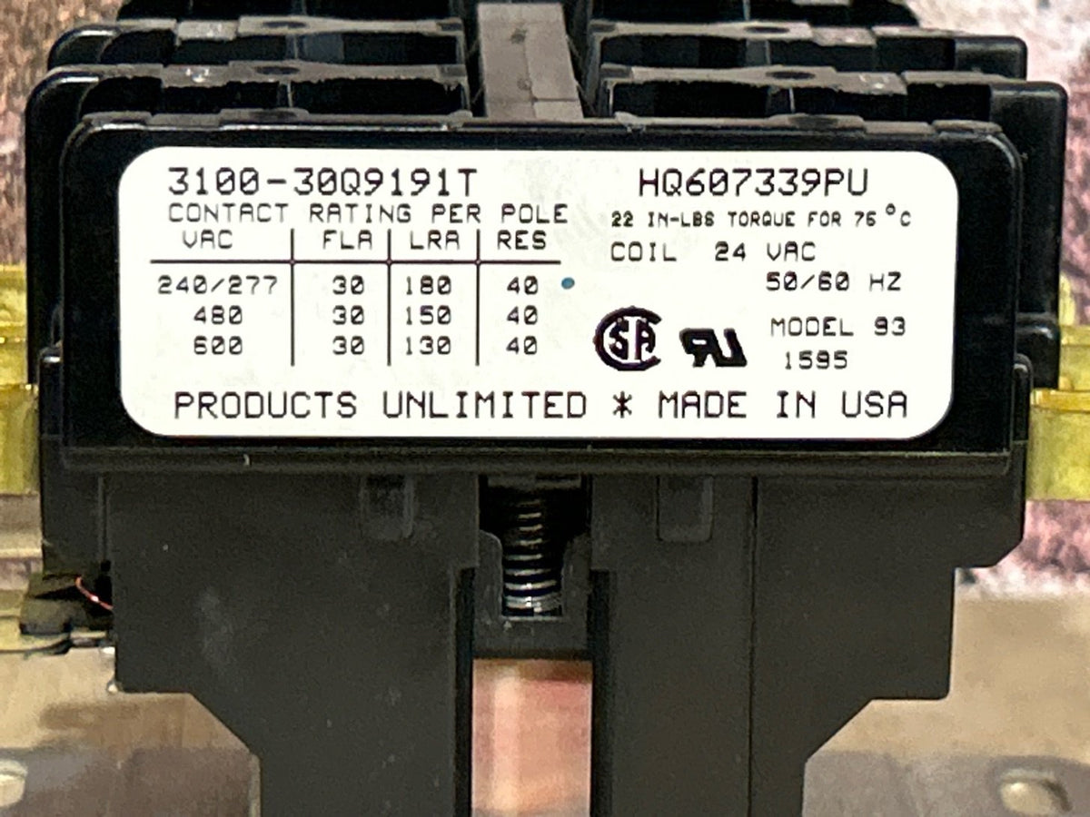 24 V, 50/60 Hz, 30 Amps 3 Pole Contactor