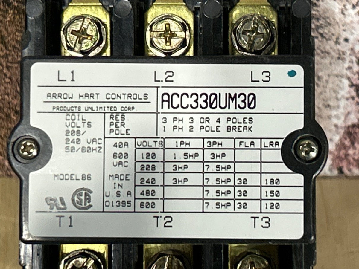 208/240 V, 50/60 Hz, 30 Amps 3 Pole Contactor