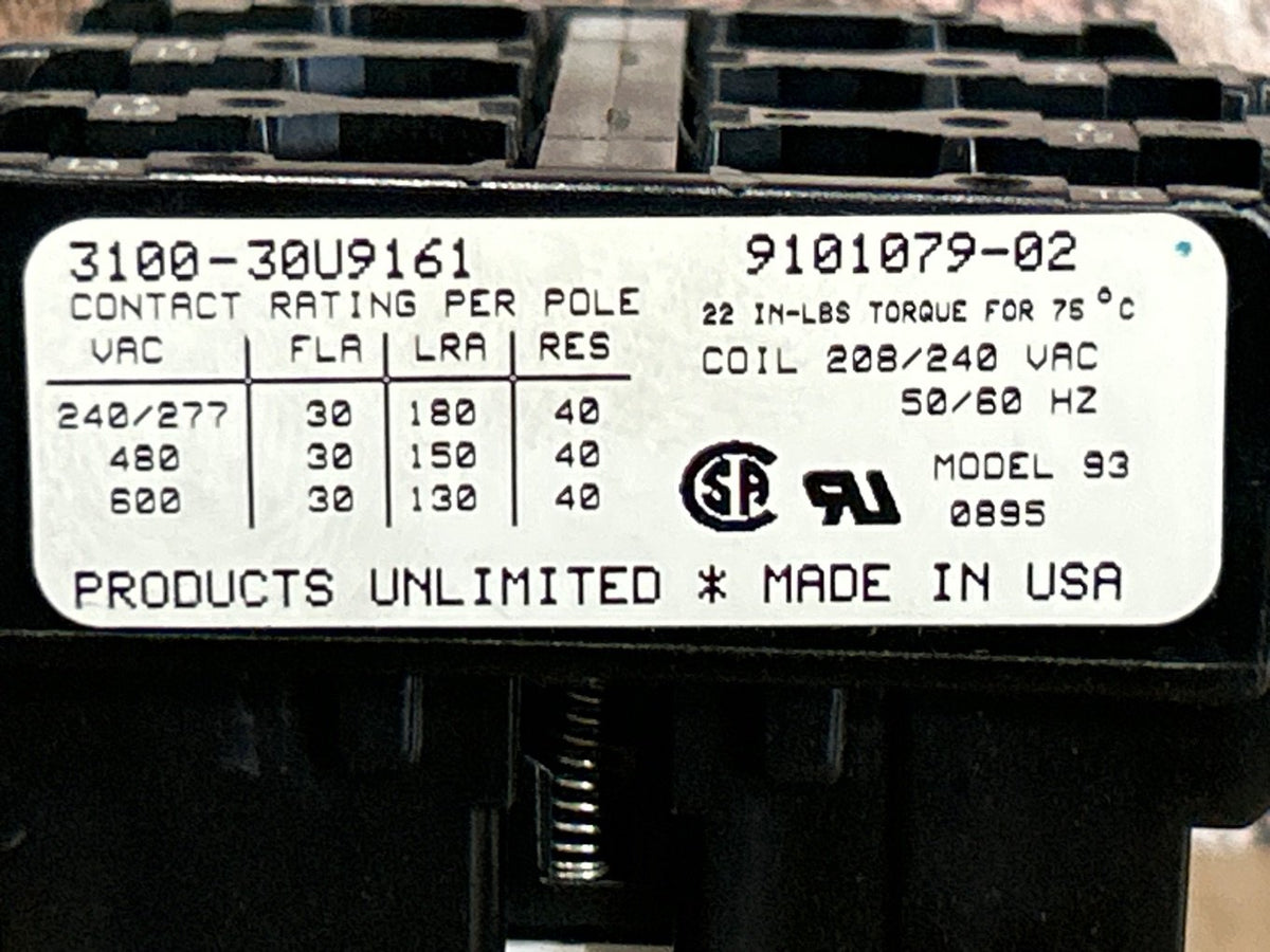 208/240 V, 50/60 Hz, 30 Amps 3 Pole Contactor