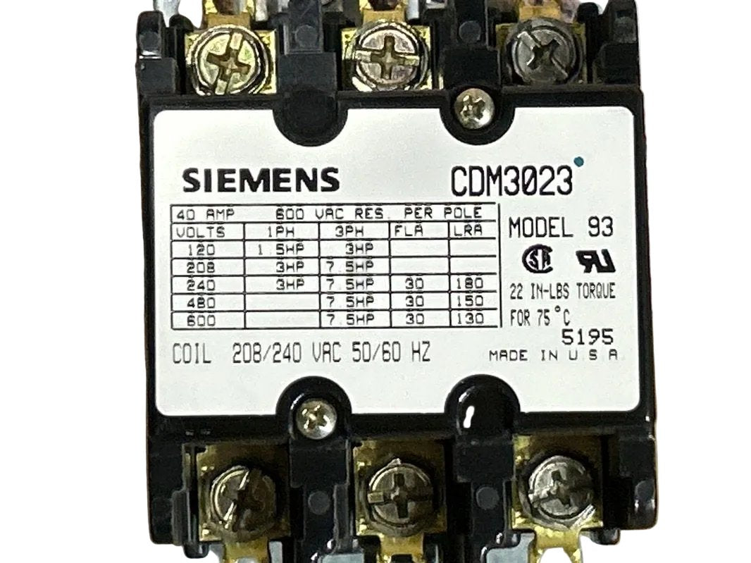 208/240 V, 50/60 Hz, 30 Amps 3 Pole Contactor