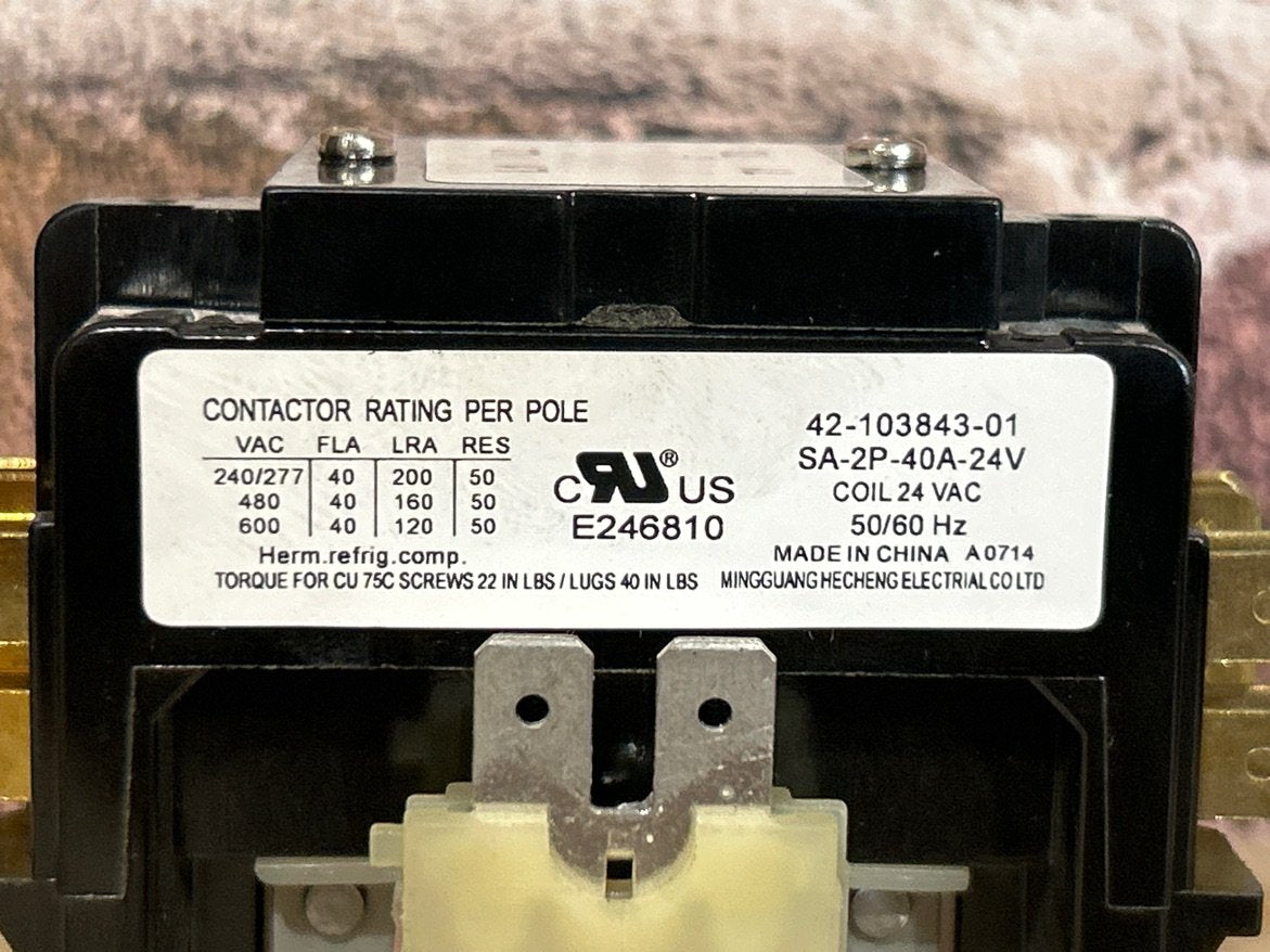 24 V, 50/60 Hz, 40 Amps 2 Pole Contactor