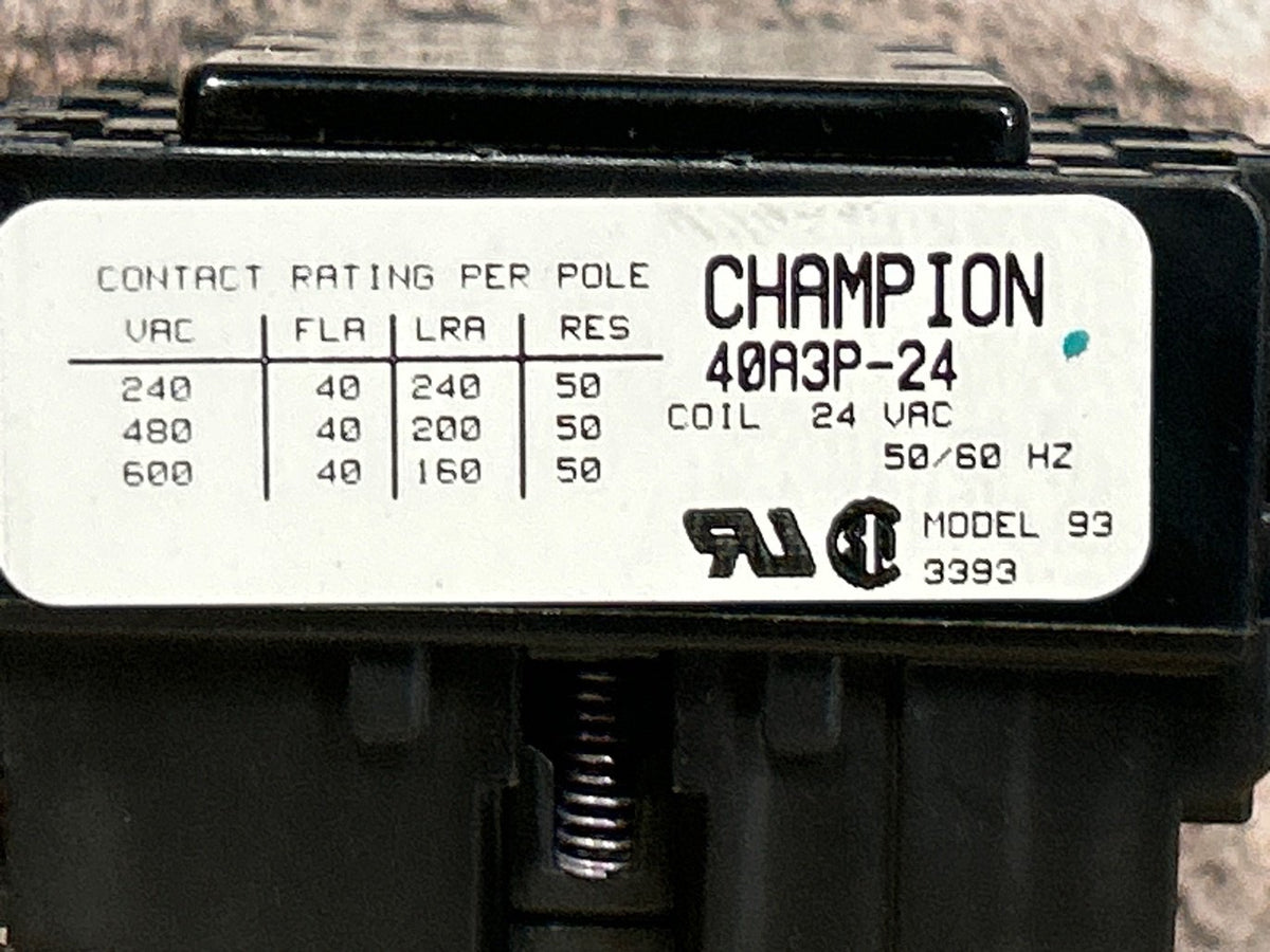 24 V, 50/60 Hz, 40 Amps 3 Pole Contactor