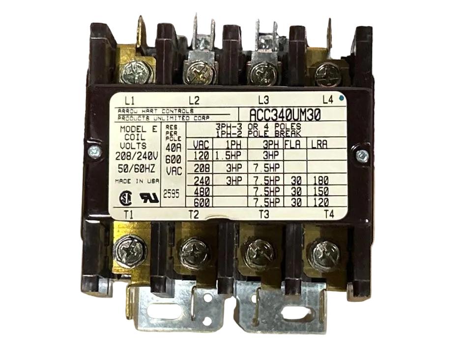 208/240 V, 50/60 Hz, 30 Amps 4 Pole Contactor