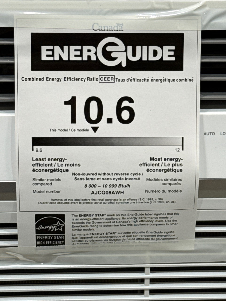 8,300 BTU Built-In Room Air Conditioner, 115/60/1, R-410A