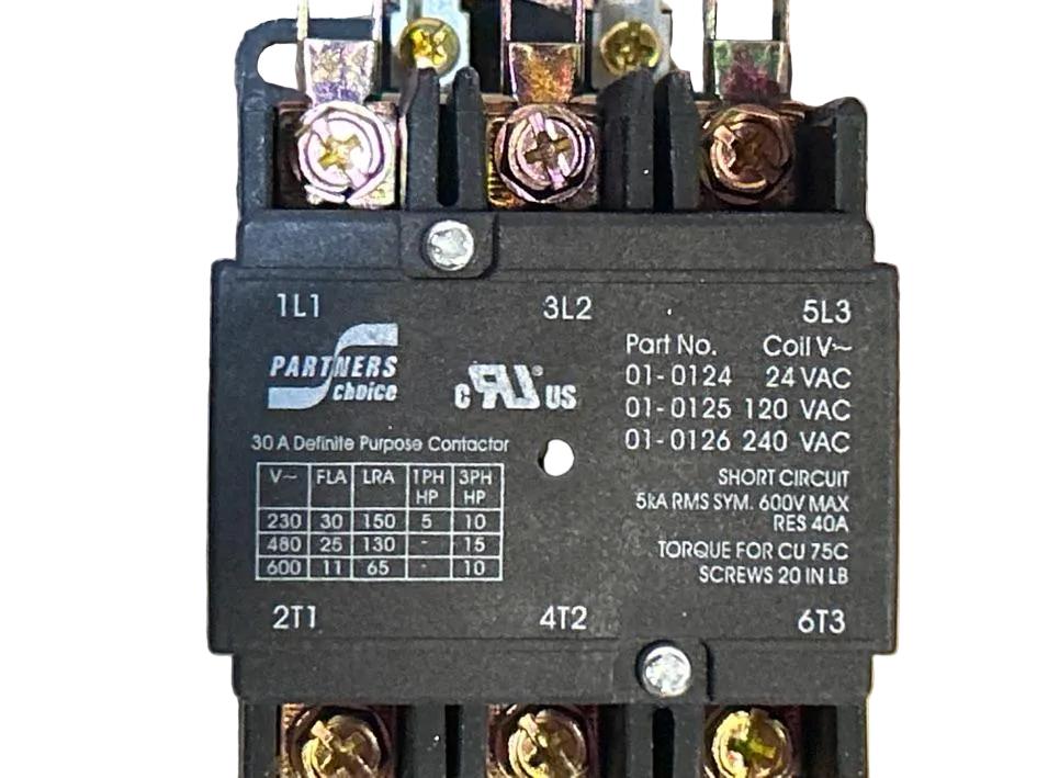240 V, 50/60 Hz, 30 Amps 3 Pole Contactor