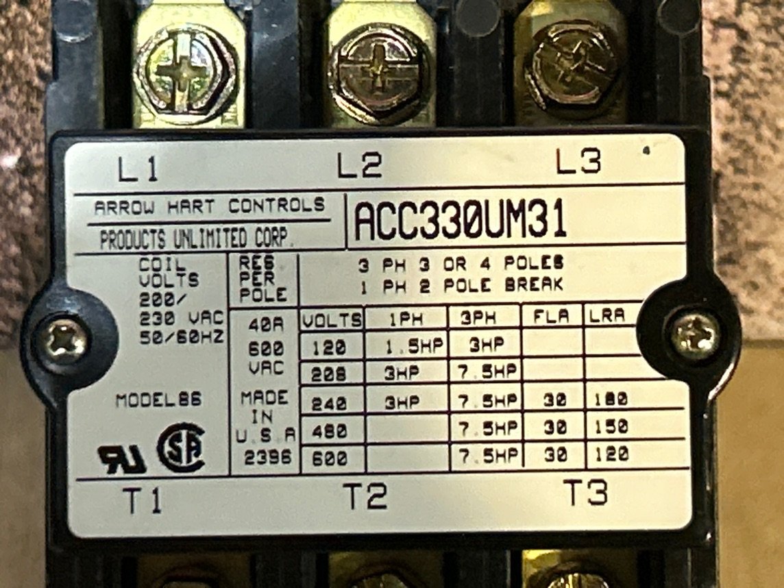 200/230 V, 50/60 Hz, 30 Amps 3 Pole Contactor