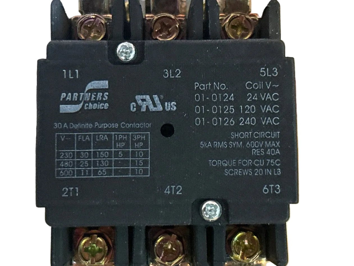 120 V, 50/60 Hz, 30 Amps 3 Pole Contactor
