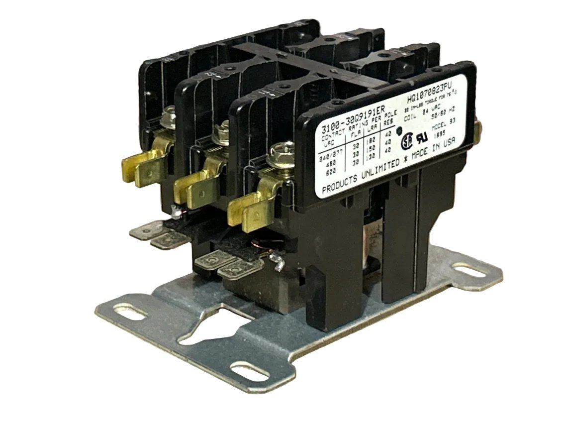 24 V, 50/60 Hz, 30 Amps 3 Pole Contactor