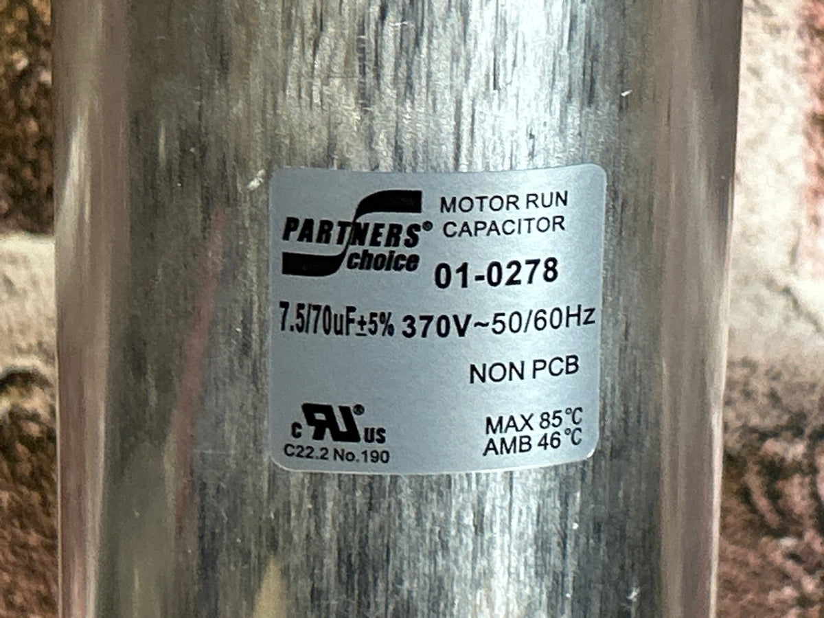 370 Vac, 70+7.5MFD 50/60 Hz, Round Capacitor