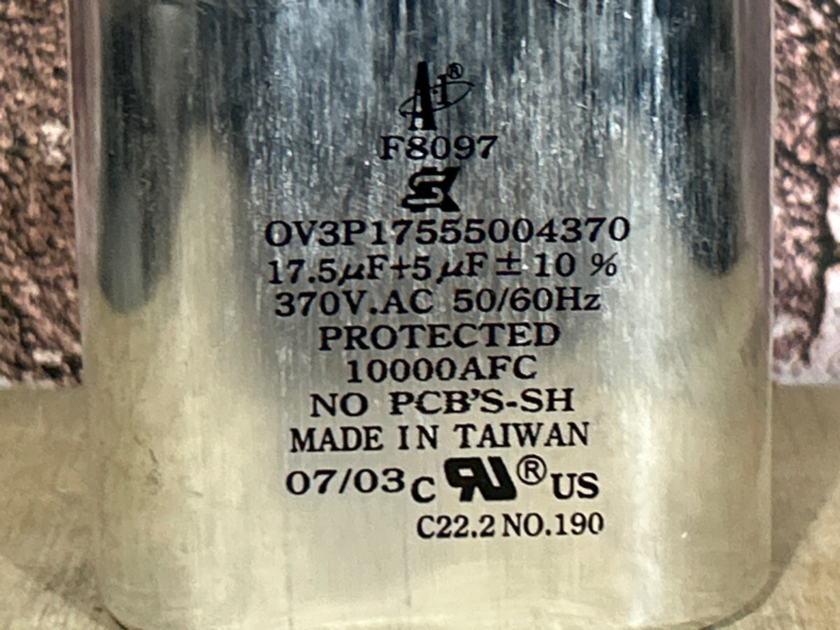 370 Vac, 17.5+5MFD 50/60 Hz, Oval Capacitor