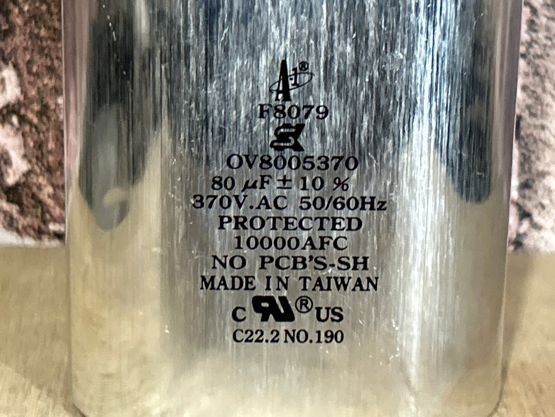 370 Vac, 80MFD 50/60 Hz, Oval Capacitor