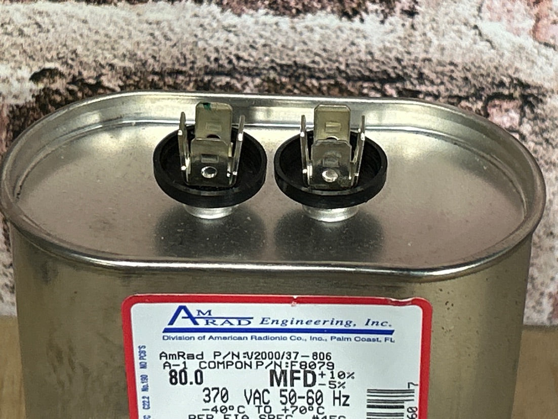 370 Vac, 80MFD 50/60 Hz, Oval Capacitor