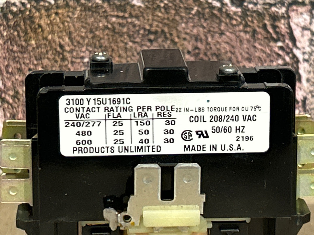 208/240 V, 50/60 Hz, 25 Amps 1 Pole Contactor