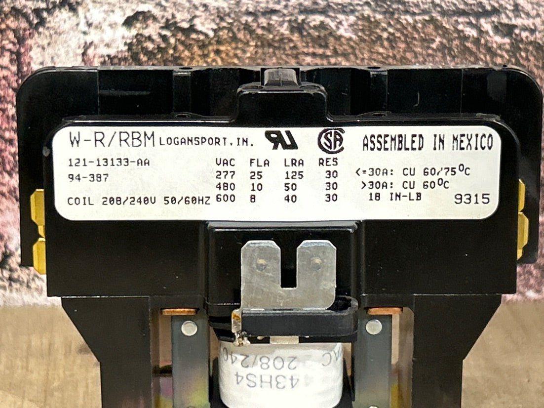 208/240 V, 50/60 Hz, 25 Amps 1 Pole Contactor
