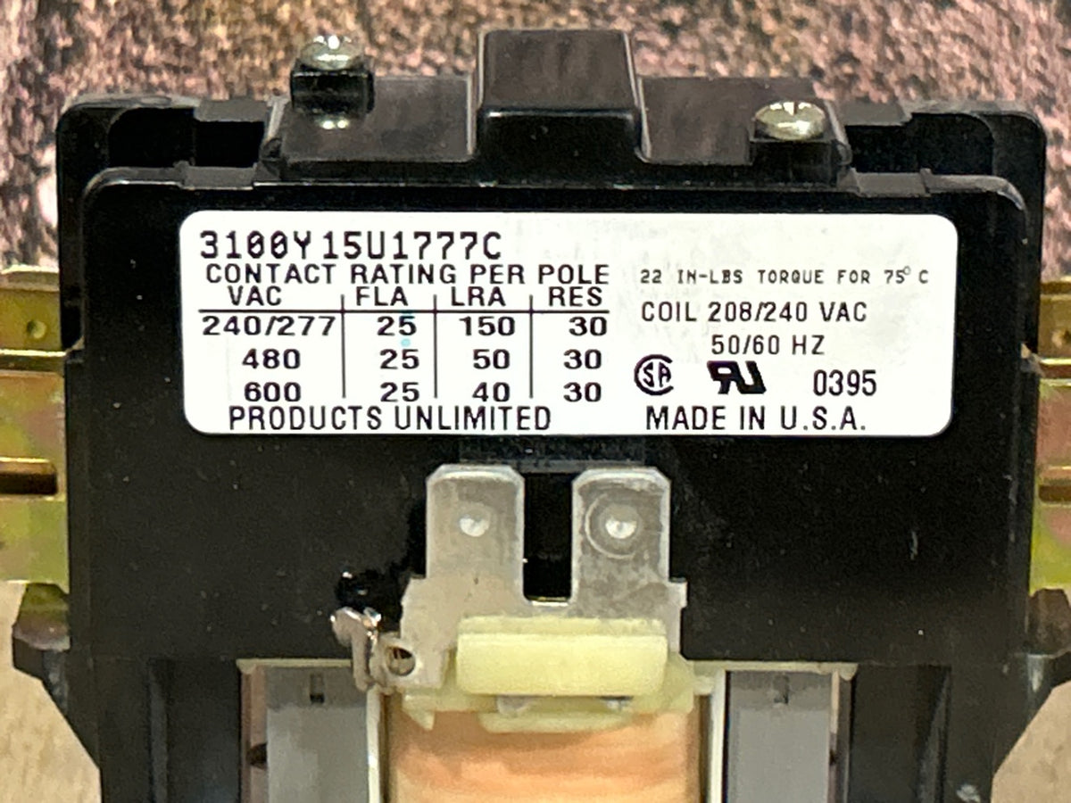 208/240 V, 50/60 Hz, 25 Amps 1 Pole Contactor