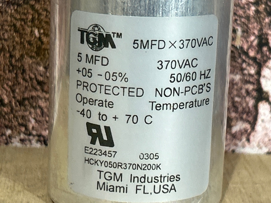 370 Vac, 5MFD 50/60 Hz, Round Capacitor