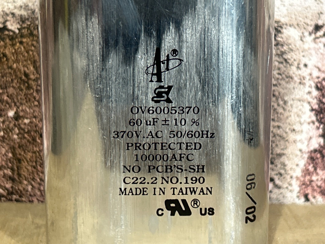 370 Vac, 60MFD 50/60 Hz, Oval Capacitor