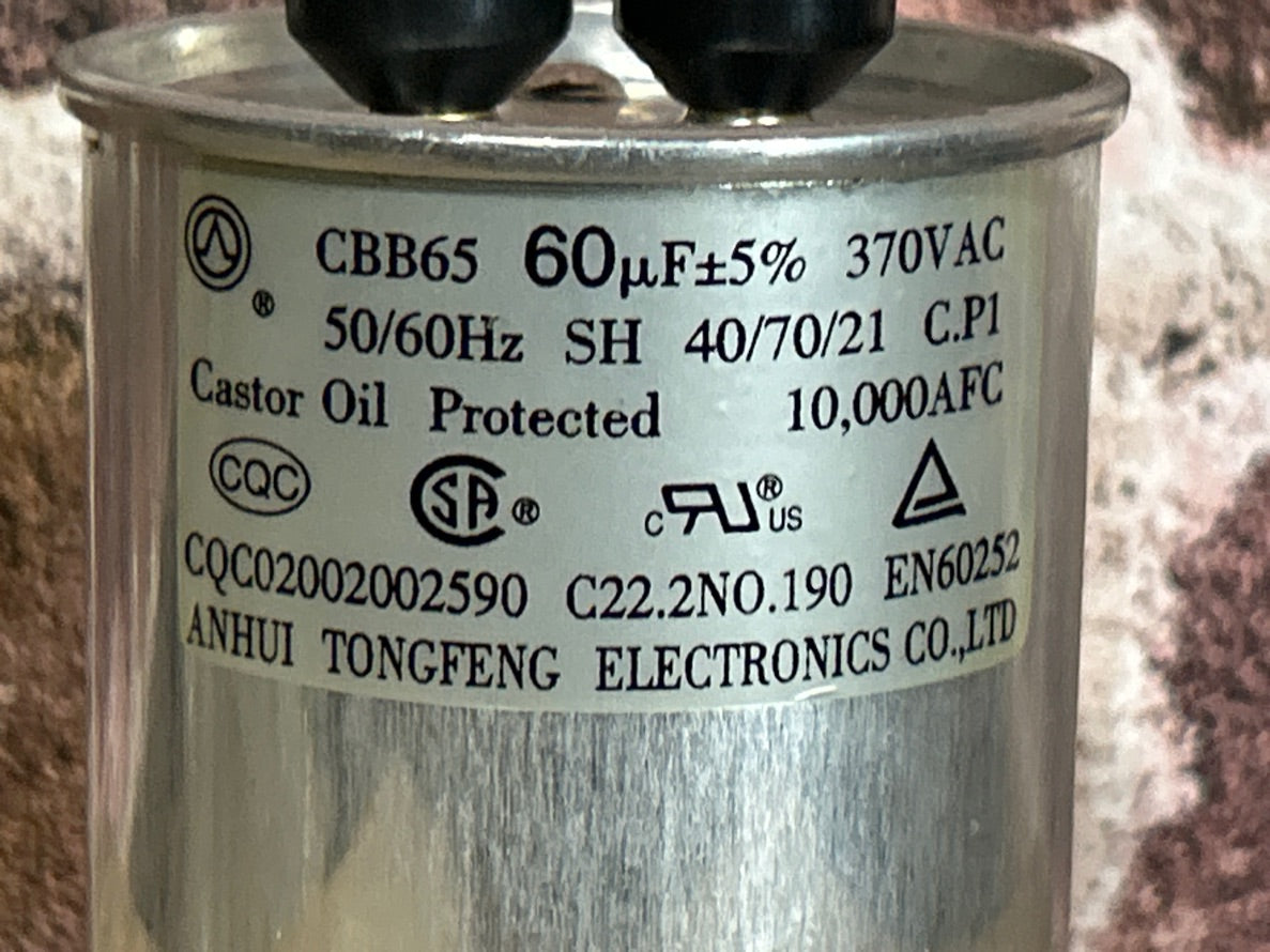 370 Vac, 60MFD 50/60 Hz, Oval Capacitor