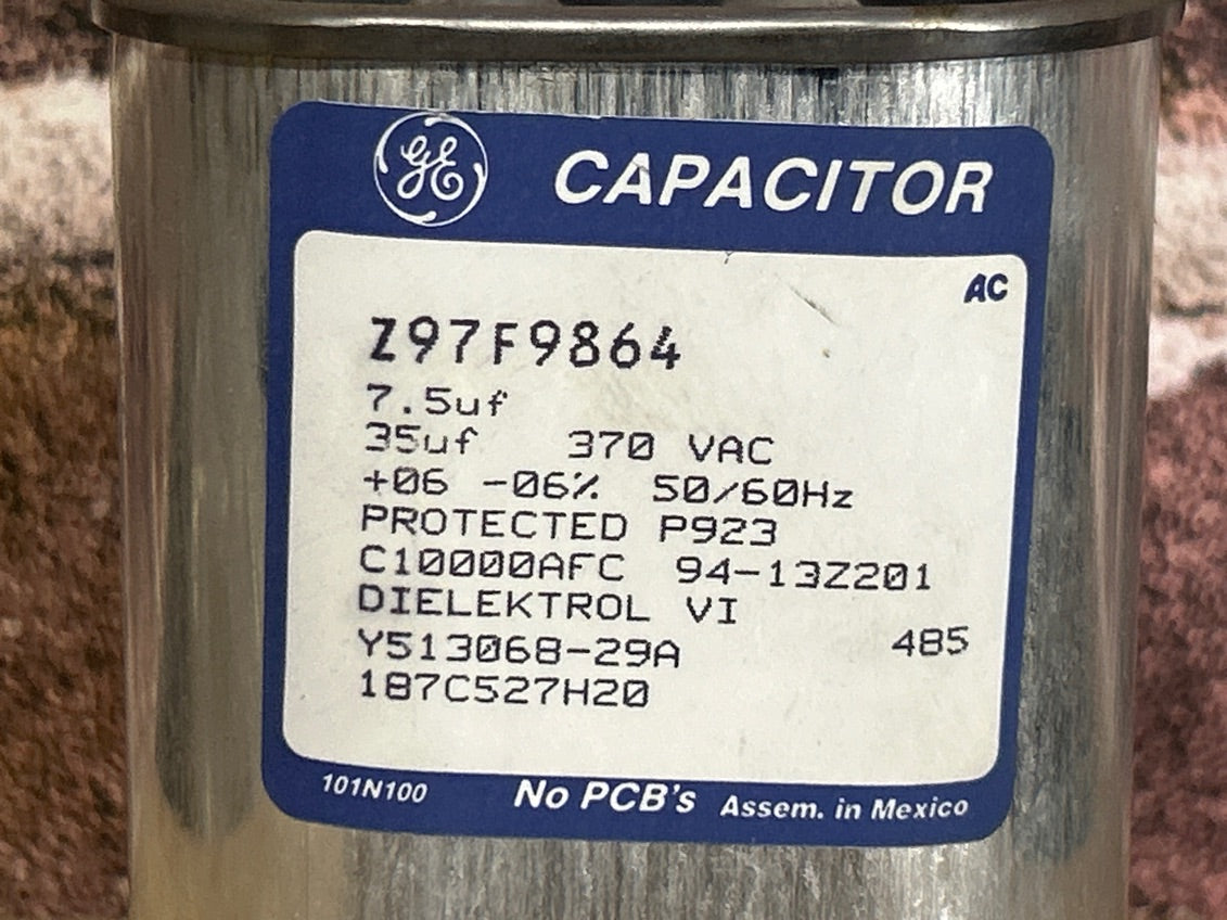 370 Vac, 35+7.5MFD 50/60 Hz, Oval Capacitor