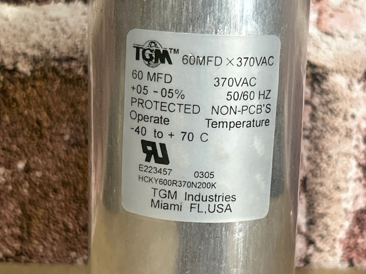 370 Vac, 60MFD 50/60 Hz, Round Capacitor