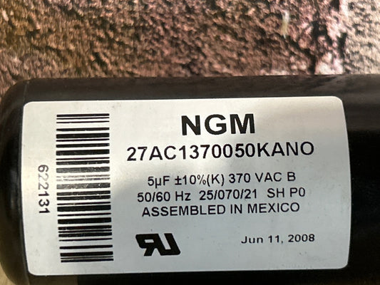 370 Vac, 5MFD 50/60 Hz, Round Capacitor