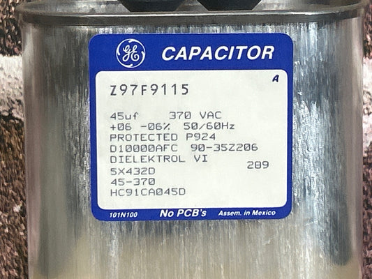 370 Vac, 45MFD 50/60 Hz, Oval Capacitor