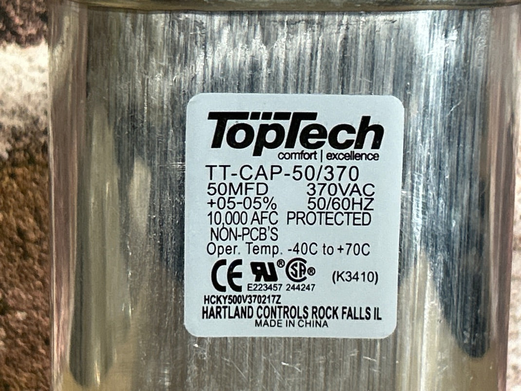 370 Vac, 50MFD 50/60 Hz, Oval Capacitor