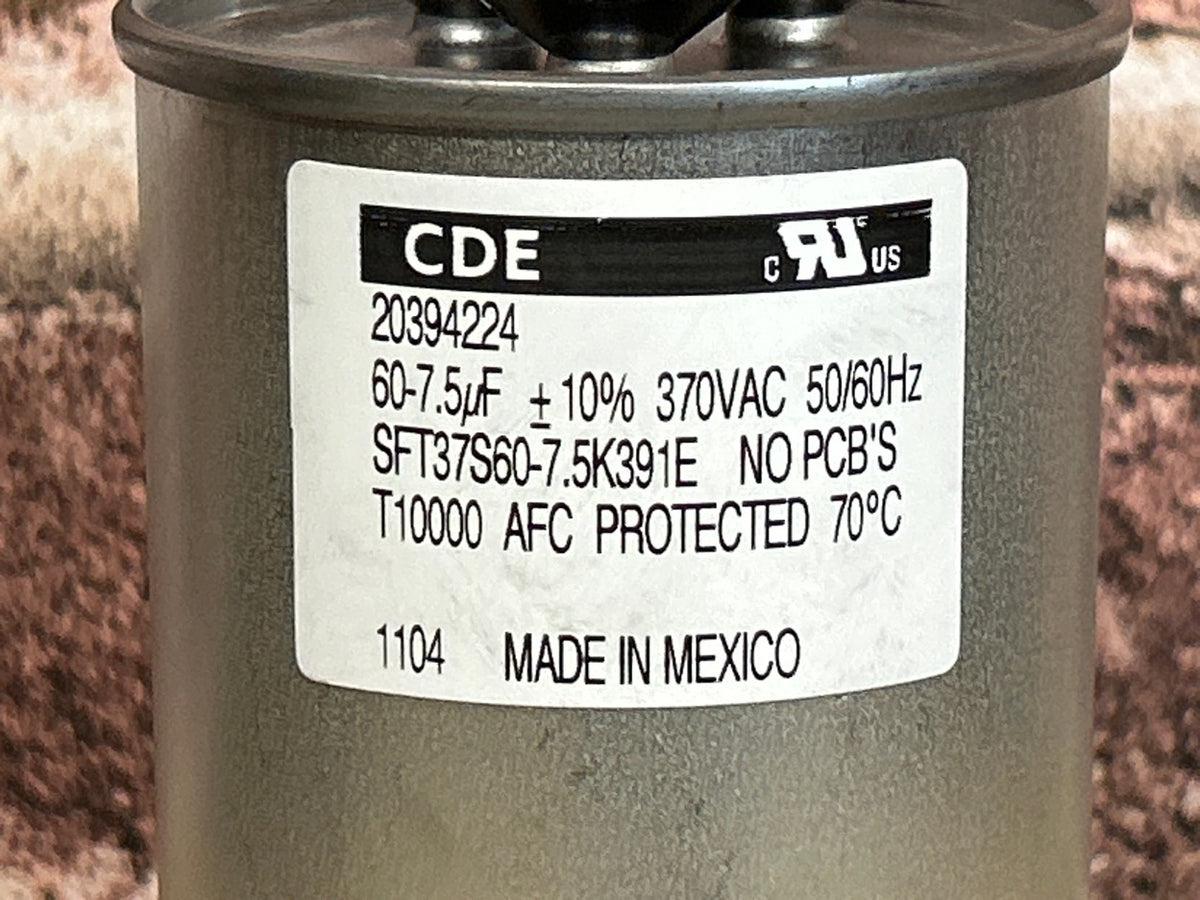 370 Vac, 60+7.5MFD 50/60 Hz, Round Capacitor