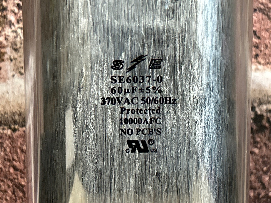 370 Vac, 60MFD 50/60 Hz, Oval Capacitor