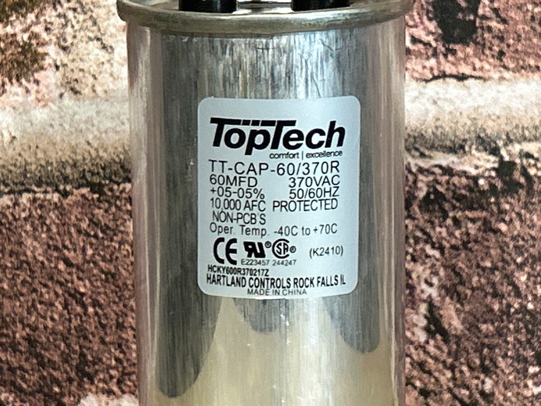 370 Vac, 60MFD 50/60 Hz, Round Capacitor