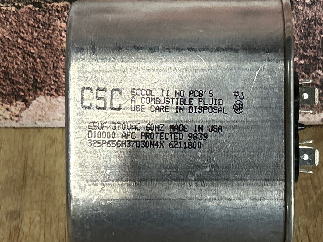 370 Vac, 65MFD 50/60 Hz, Oval Capacitor
