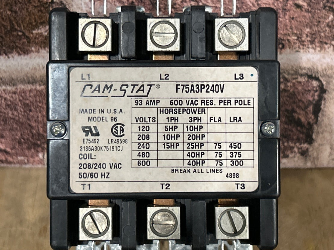 208/240 V, 50/60 Hz, 75 Amps 3 Pole Contactor