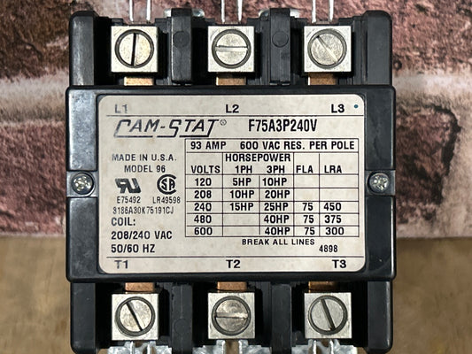 208/240 V, 50/60 Hz, 75 Amps 3 Pole Contactor