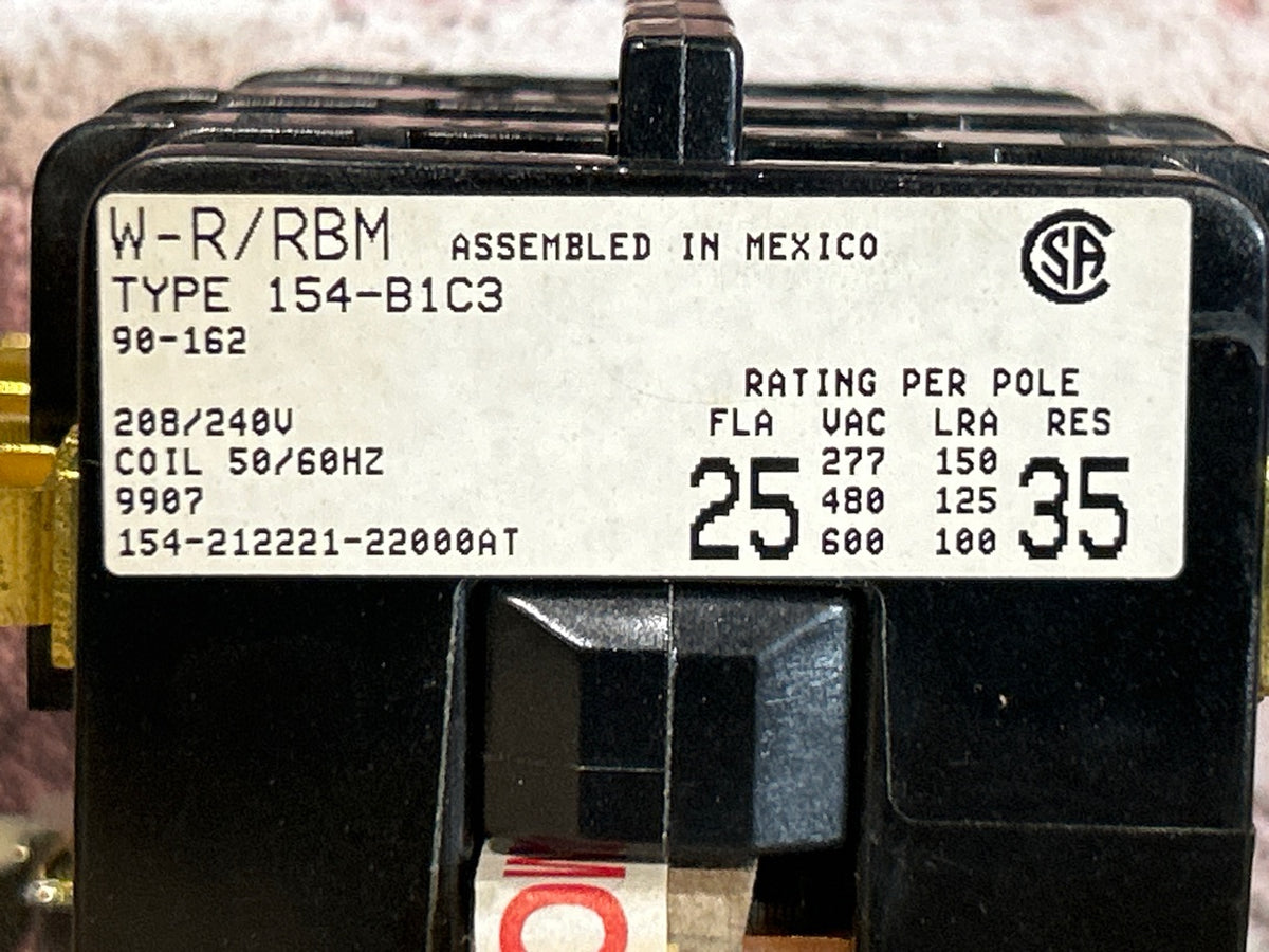 208/240 V, 50/60 Hz, 25 Amps 3 Pole Contactor
