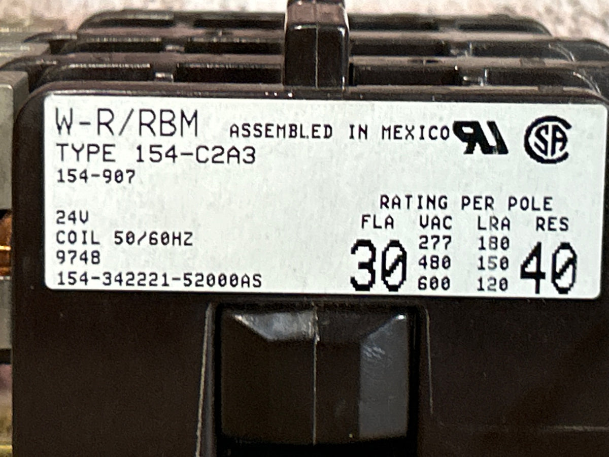 24 V, 50/60 Hz, 30 Amps 3 Pole Contactor