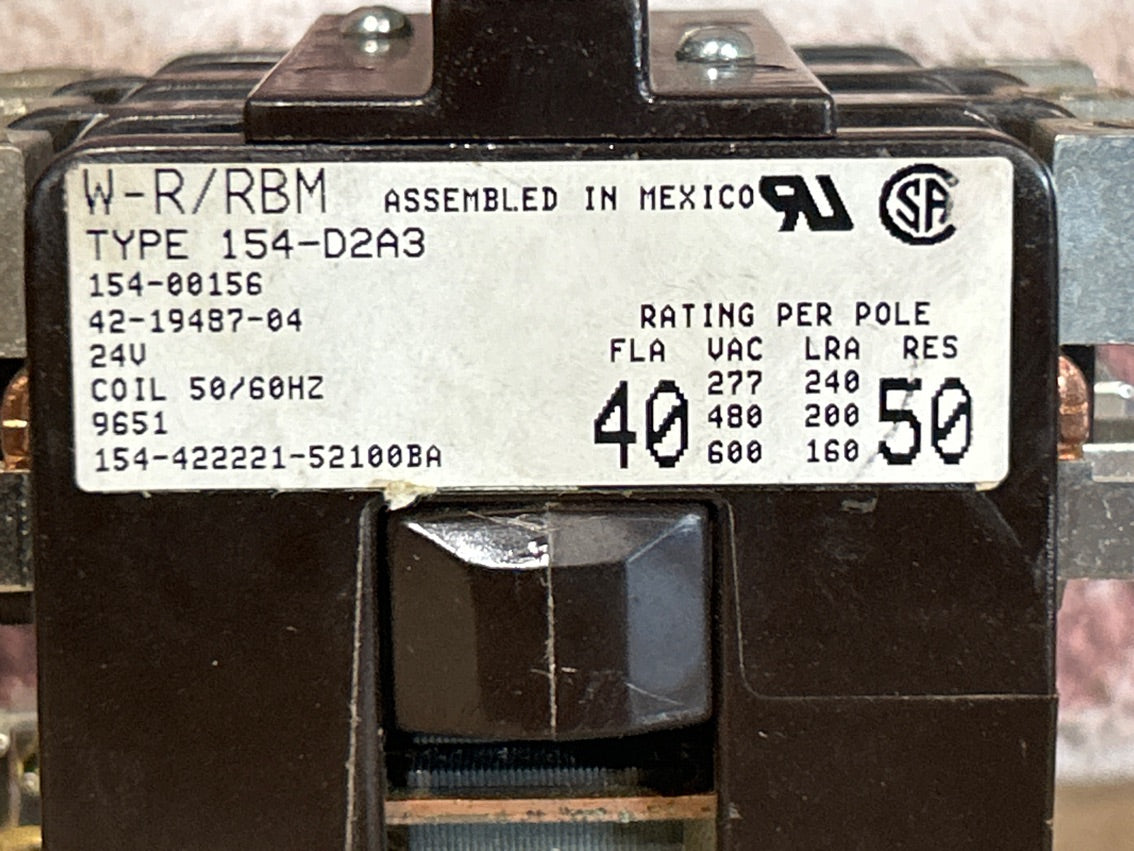 24 V, 50/60 Hz, 40 Amps 3 Pole Contactor